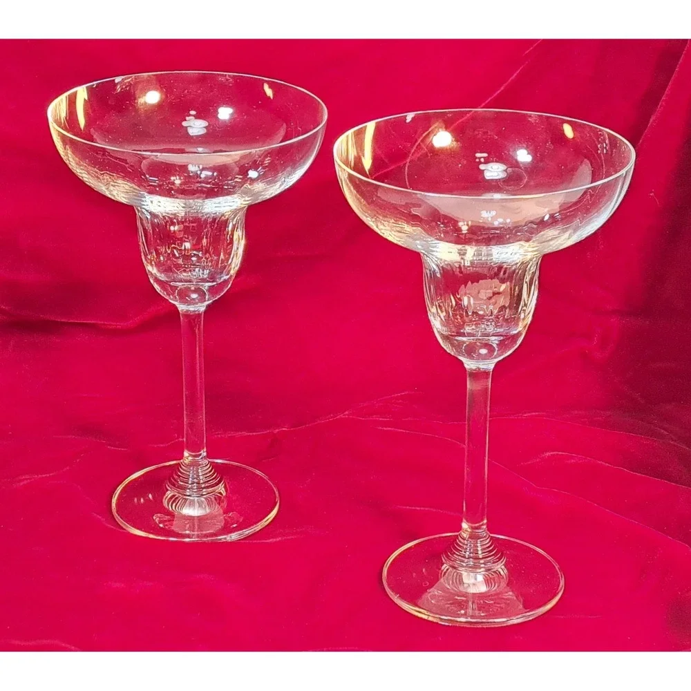 Set of 4 Clear Glass Margarita Glasses Ribbed Well Stemmed Barware Cocktail Set